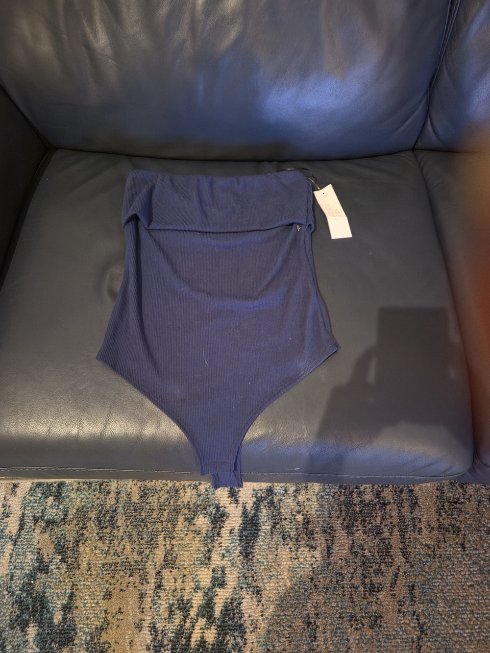 Women's Navy Ribbed Strapless Body Suit
